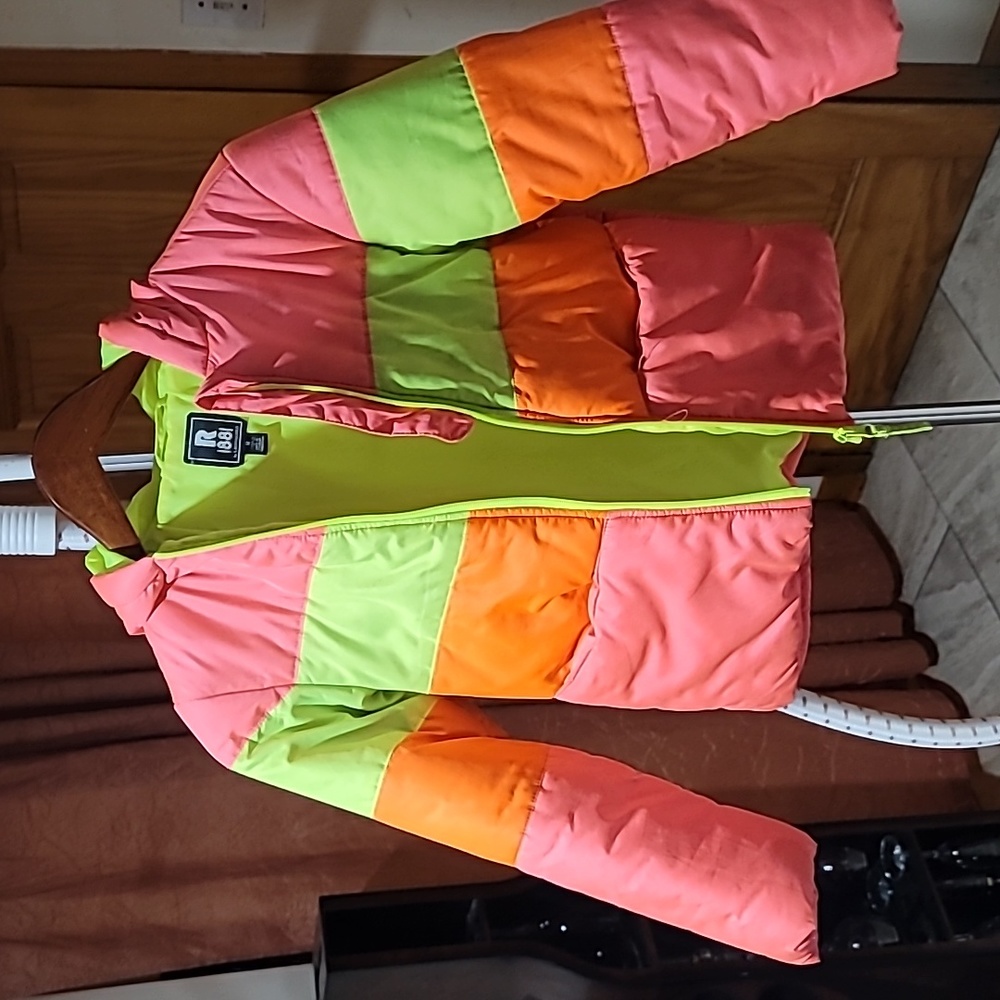 S. Rothchild Girls Pink, Yellow & Orange Neon Hooded Jacket, Size M(10/12) - Picture 3 of 3